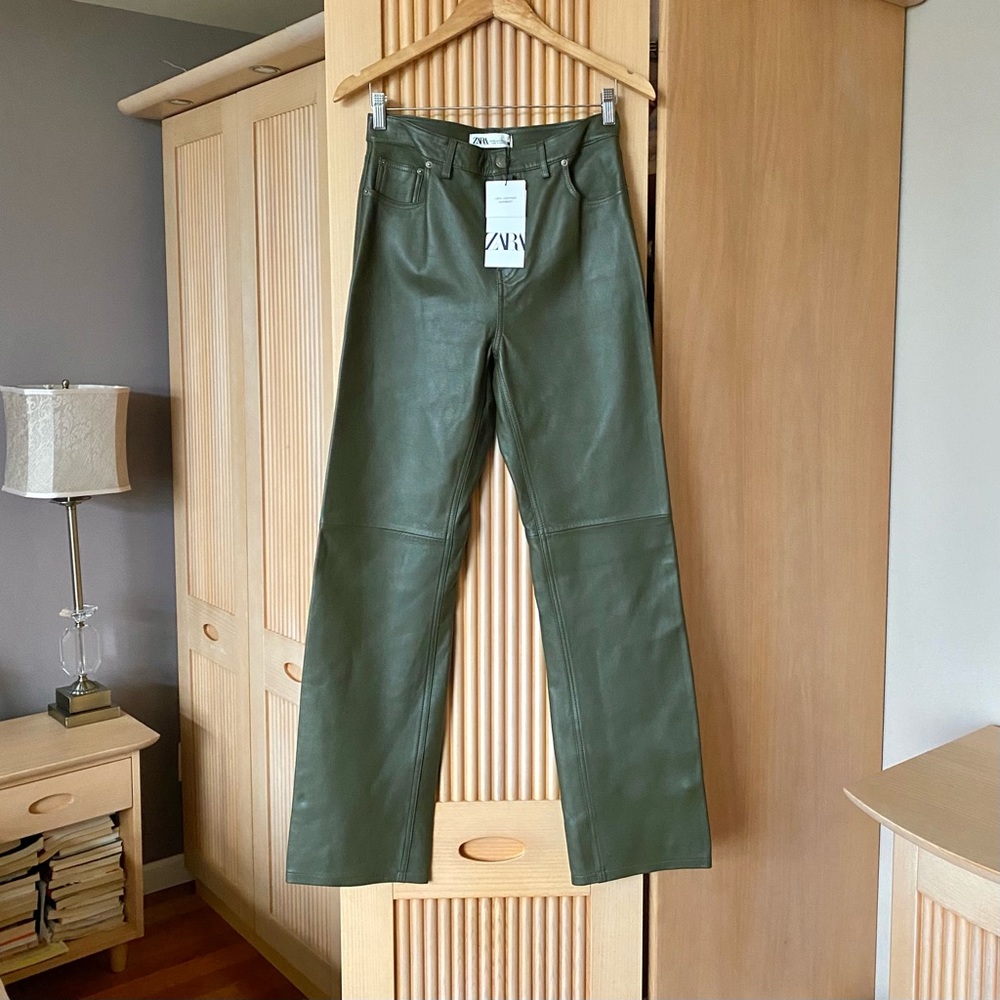 Zara genuine leather straight leg pants limited edition blogger aritzia melina - Picture 5 of 13